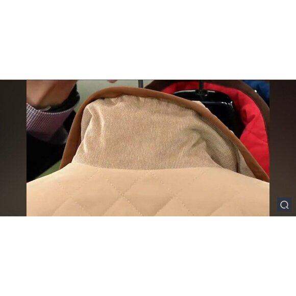 Joan Rivers Quilted Barn Jacket Khaki Brown Corduroy Detail Faux Suede Trim Sz L - Picture 14 of 16